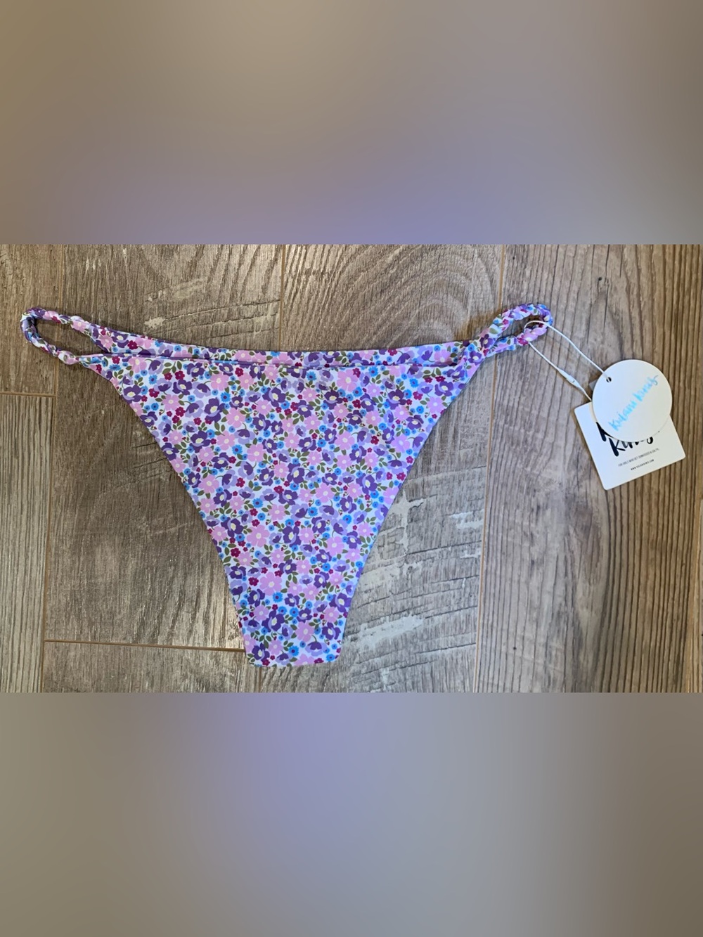 Kulani Kinis Braided Cheeky Purple Floral Bikini Bottom NWT - XL - Picture 5 of 7